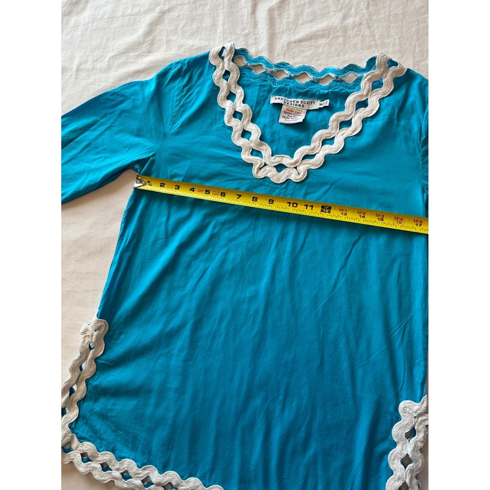 Gretchen Scott Designs Turquoise Blue Crochet Trim V Neck Tunic Top S‎ - Picture 3 of 8